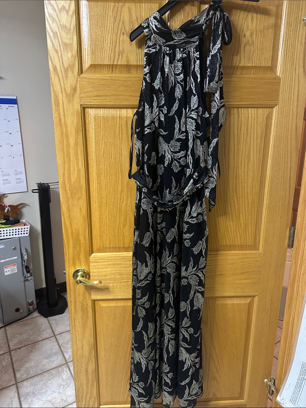Adam Black And Gold Maxi Dress With Gold Leaf Print